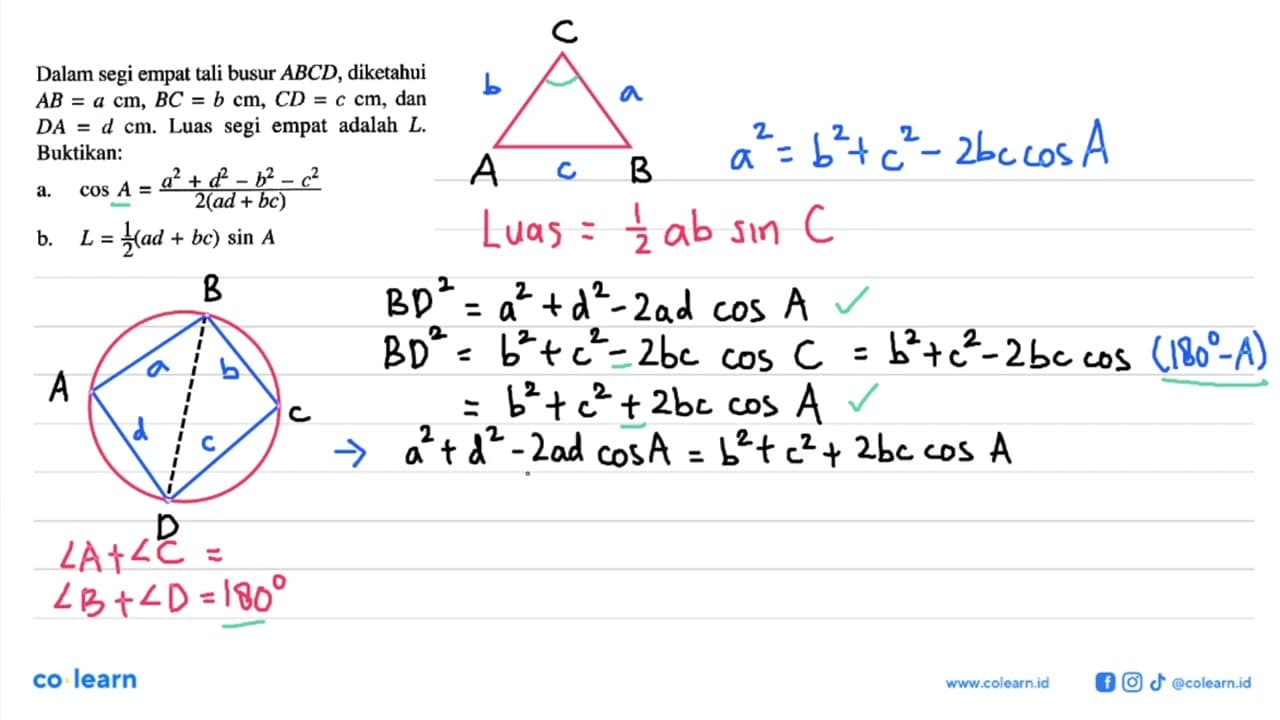 Dalam segi empat tali busur ABCD, diketahui AB=a cm, BC=b