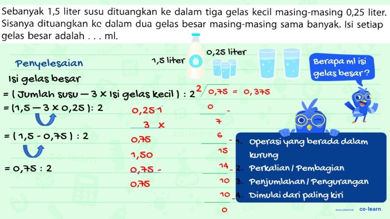 Sebanyak 1,5 liter susu dituangkan ke dalam tiga gelas