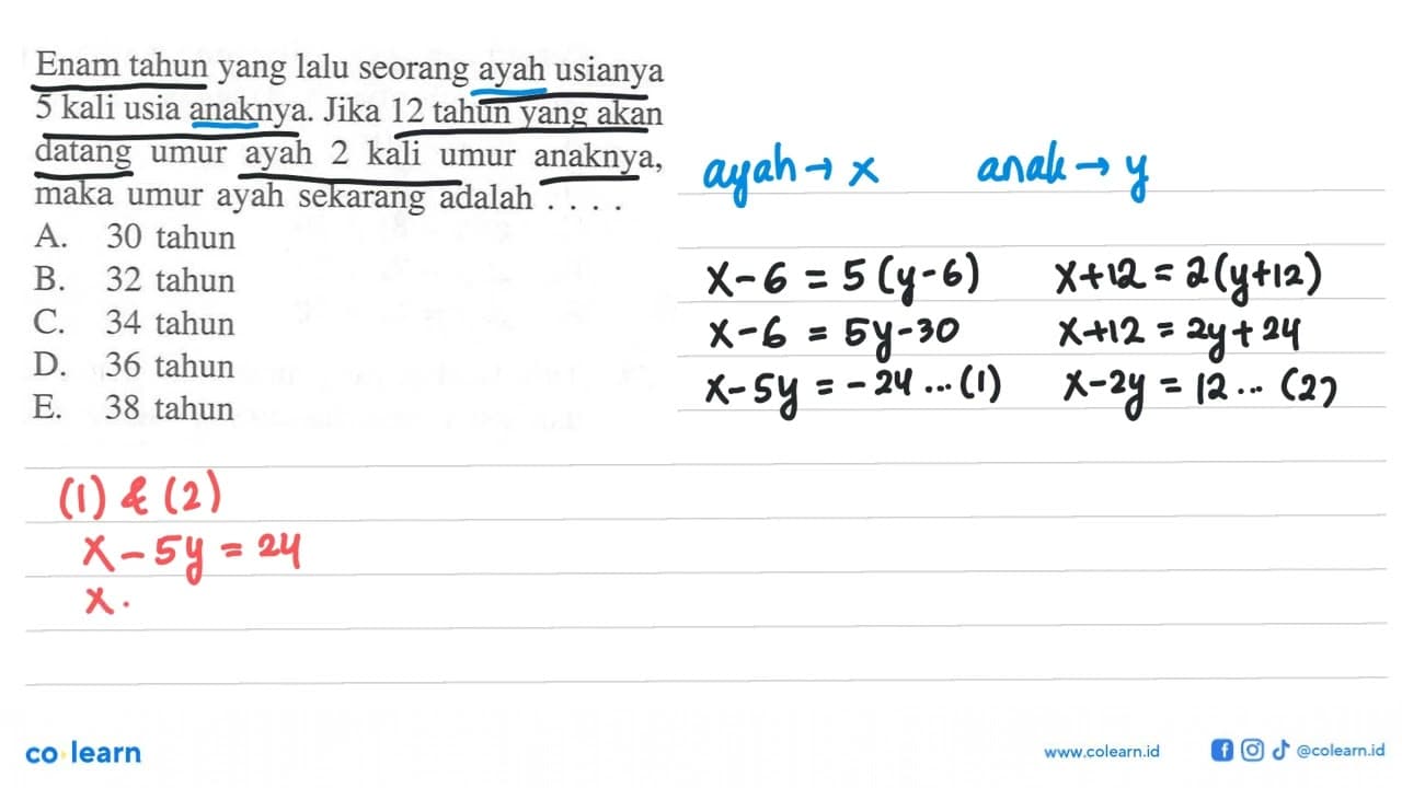 Enam tahun yang lalu seorang ayah usianya 5 kali usia