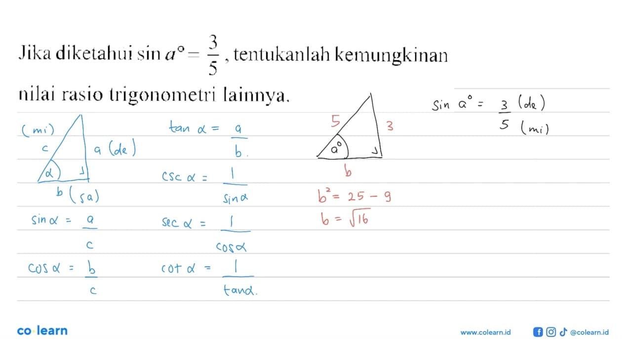 Jika diketahui sin a=3/5, tentukanlah kemungkinan nilai