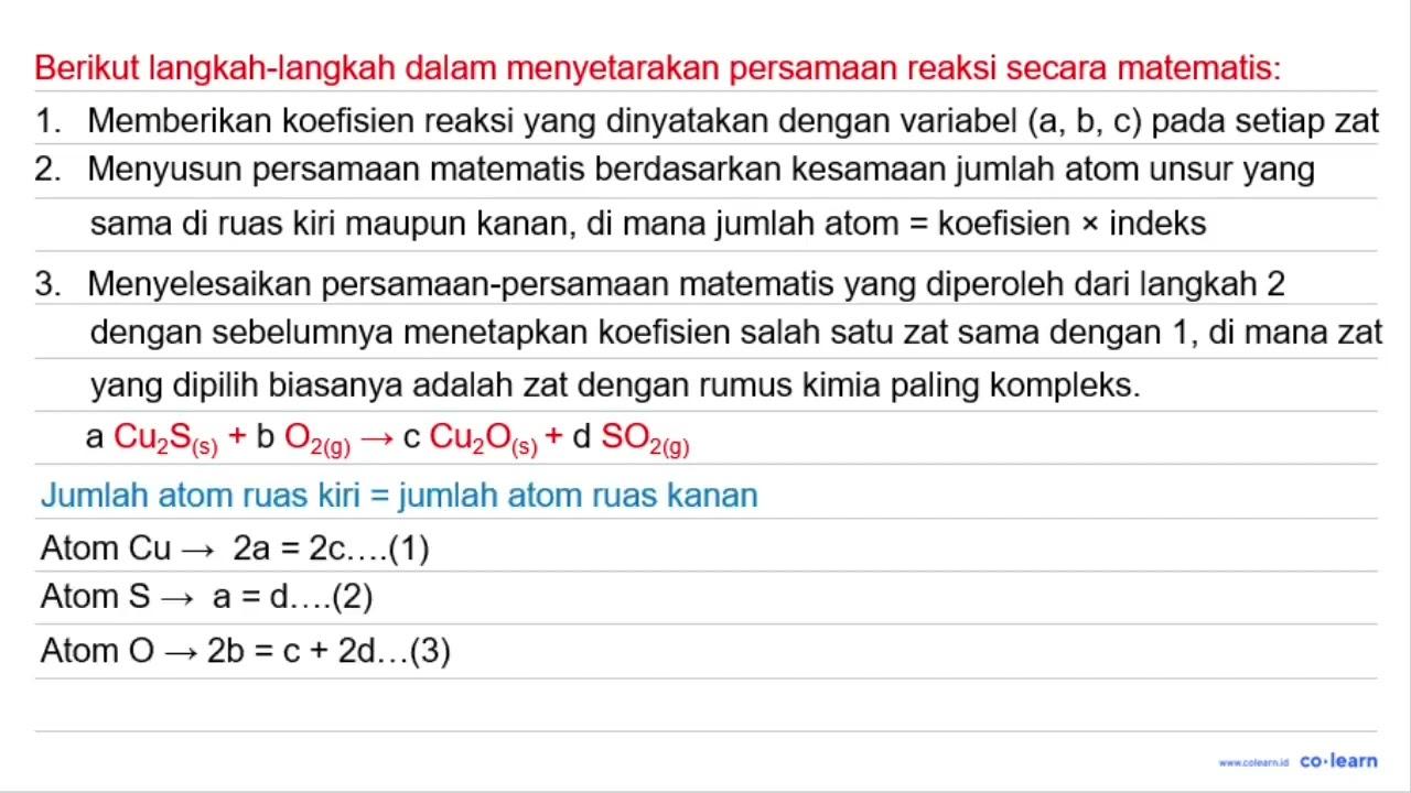 Proses pembuatan tembaga melalui tahapan reaksi reduksi.