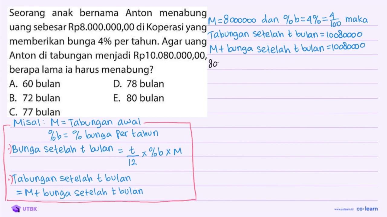 Seorang anak bernama Anton menabung uang sebesar