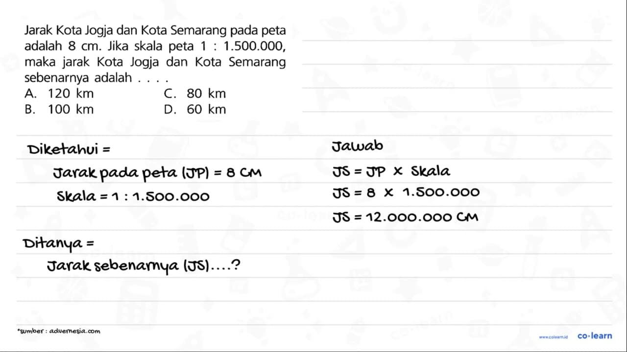 Jarak Kota Jogja dan Kota Semarang pada peta adalah 8 cm.