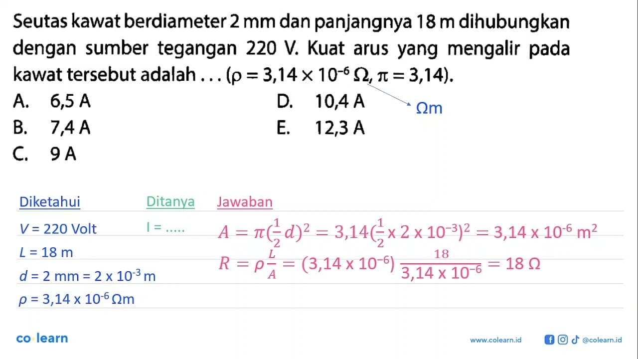 Seutas kawat berdiameter 2 mm dan panjangnya 18 m