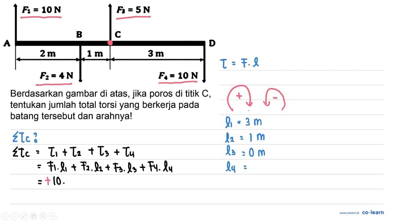 Berdasarkan gambar di atas, jika poros di titik C, tentukan