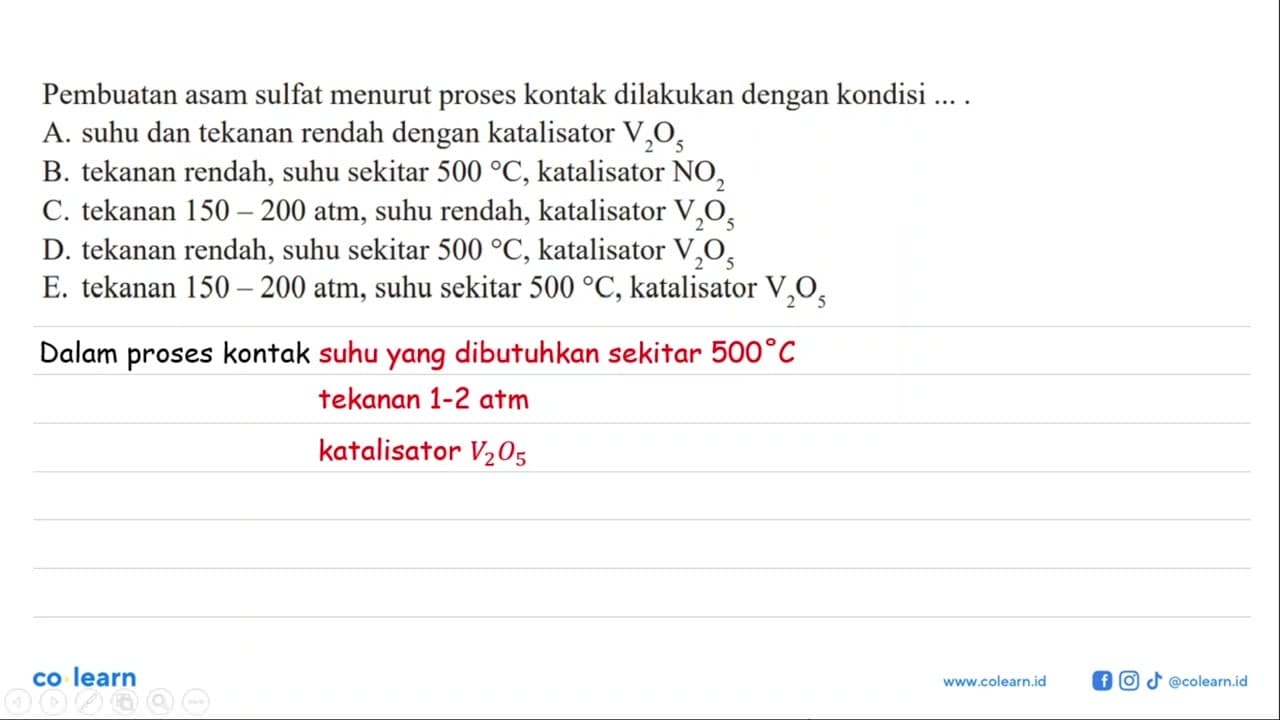 Pembuatan asam sulfat menurut proses kontak dilakukan