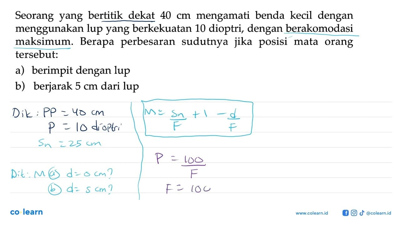 Seorang yang bertitik dekat 40 cm mengamati benda kecil