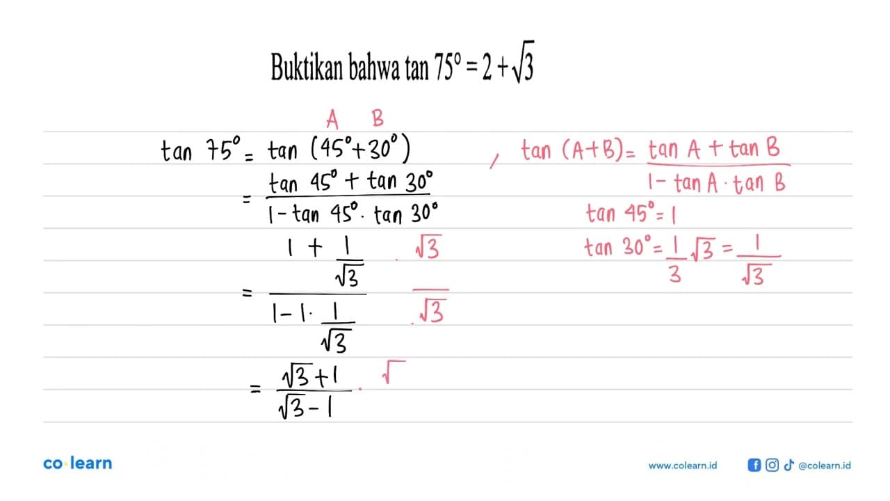 Buktikan bahwa tan 75=2+akar(5)