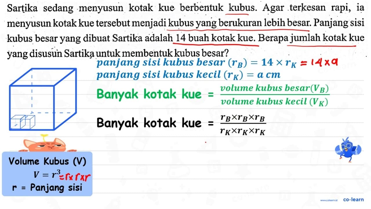 Sartika sedang menyusun kotak kue berbentuk kubus. Agar