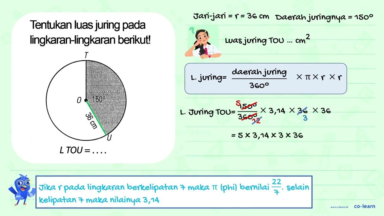 Tentukan luas juring pada lingkaran-lingkaran berikut! L