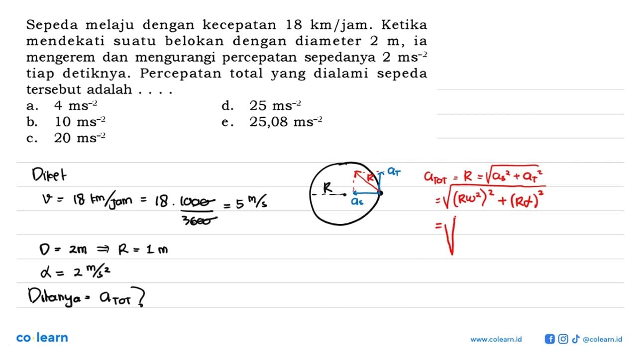 Sepeda melaju dengan kecepatan 18 km/jam. Ketika mendekati