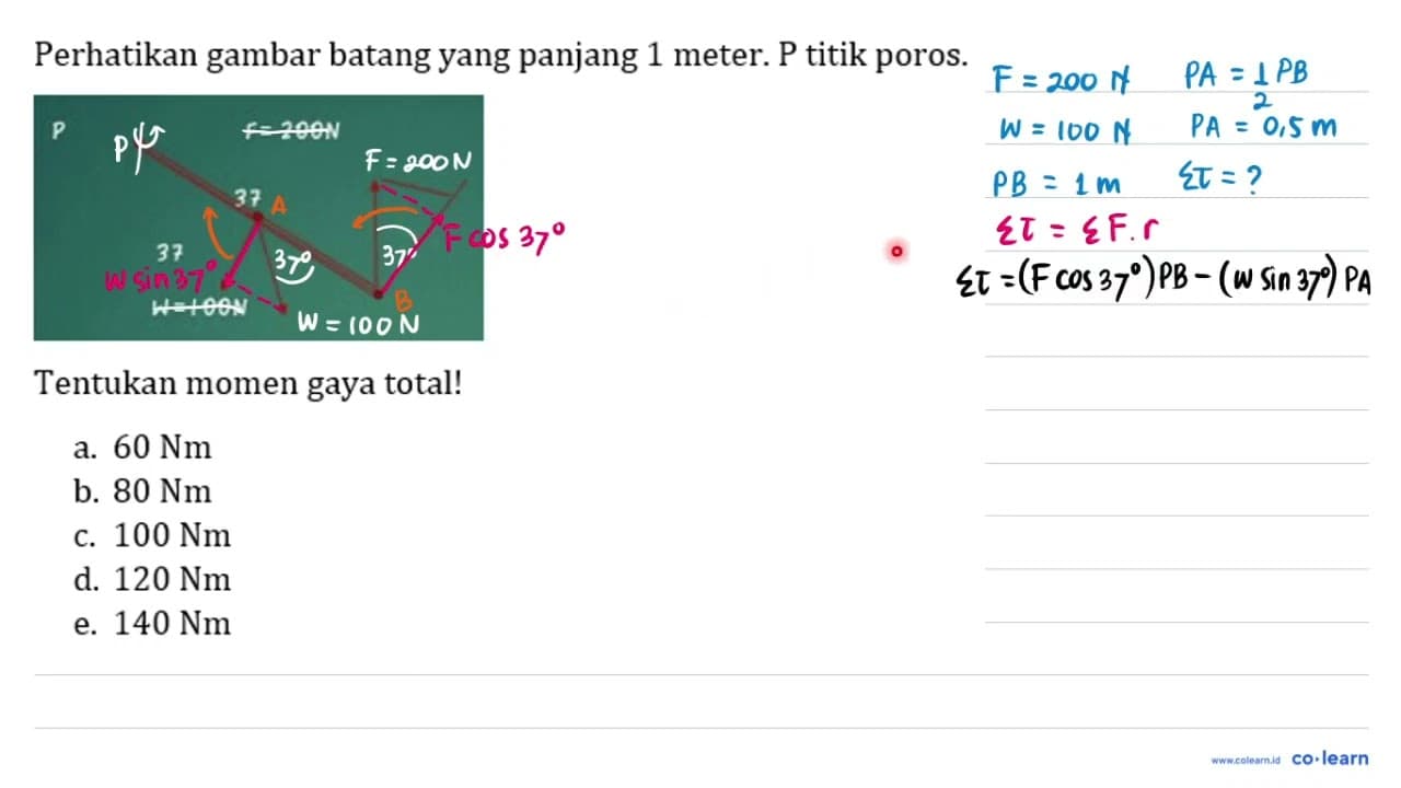 Perhatikan gambar batang yang panjang 1 meter. P titik