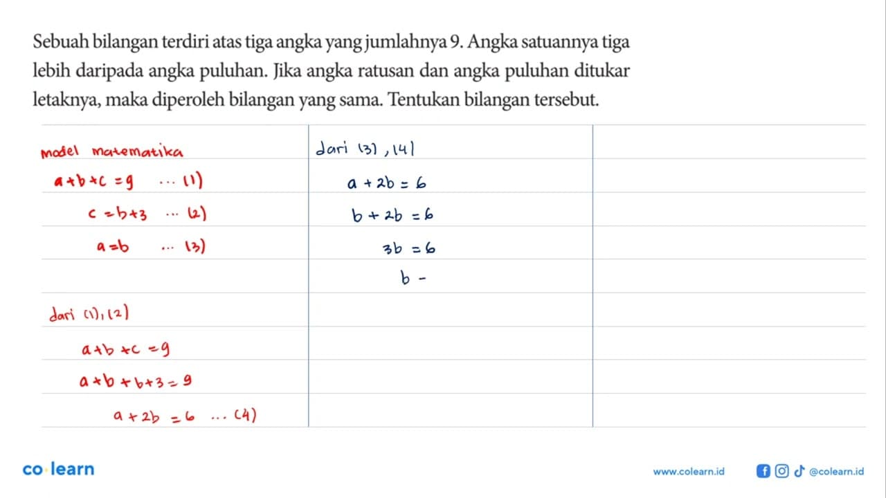 Sebuah bilangan terdiriatas tiga angka yang jumlahnya