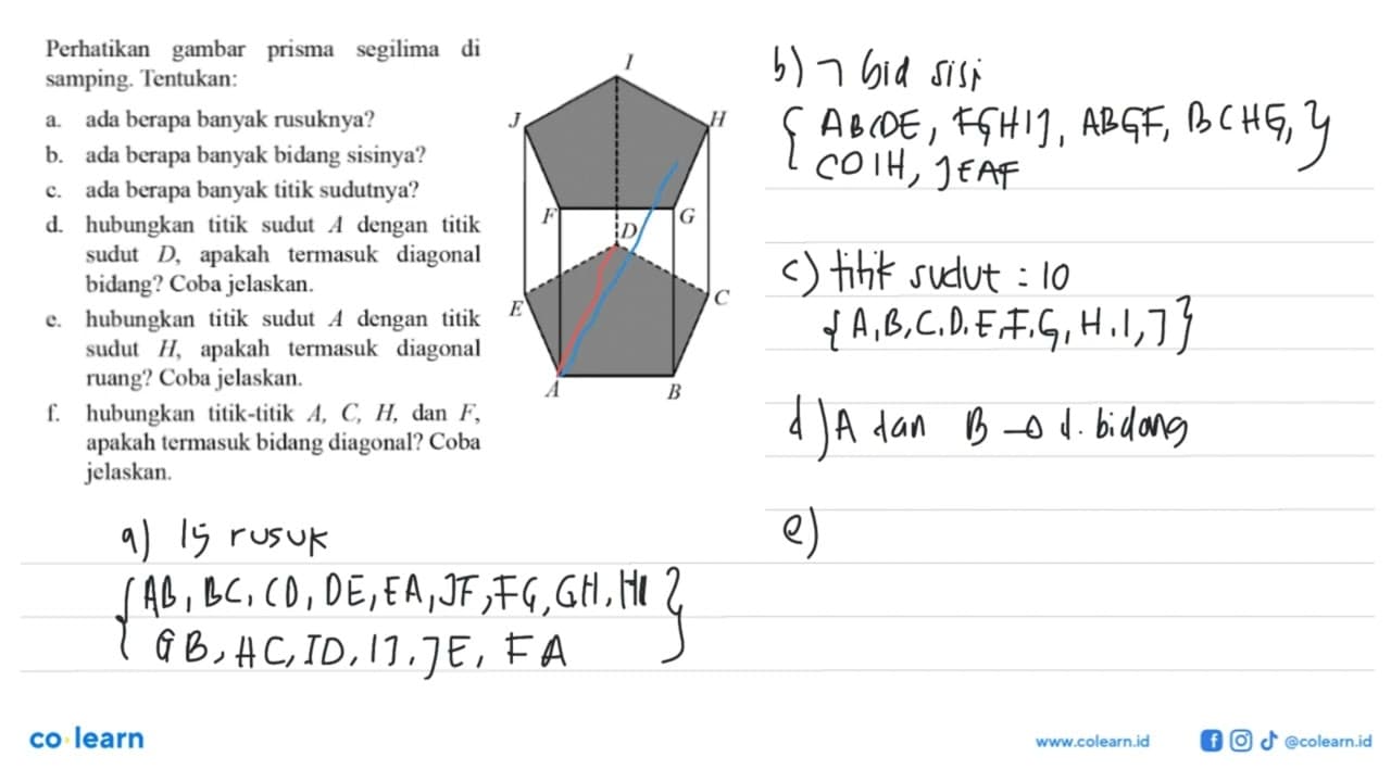 perhatikan gambar prisma segilima di samping. Tentukan: a.