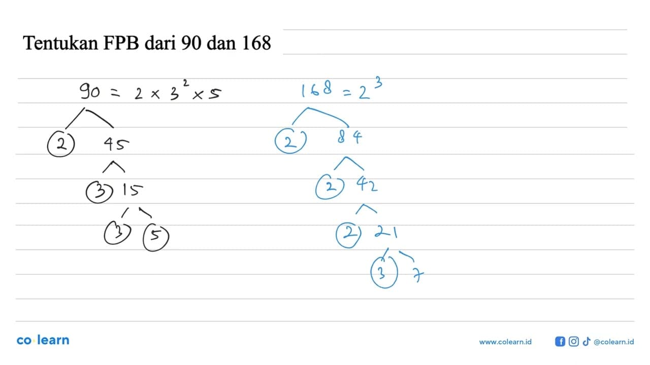 Tentukan FPB dari 90 dan 168