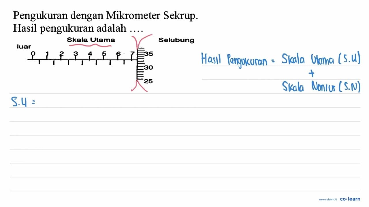 Pengukuran dengan Mikrometer Sekrup. Hasil pengukuran