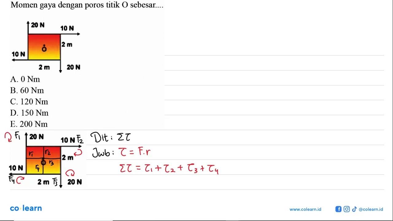 Momen gaya dengan poros titik O sebesar... 20 N 10 N 10 N