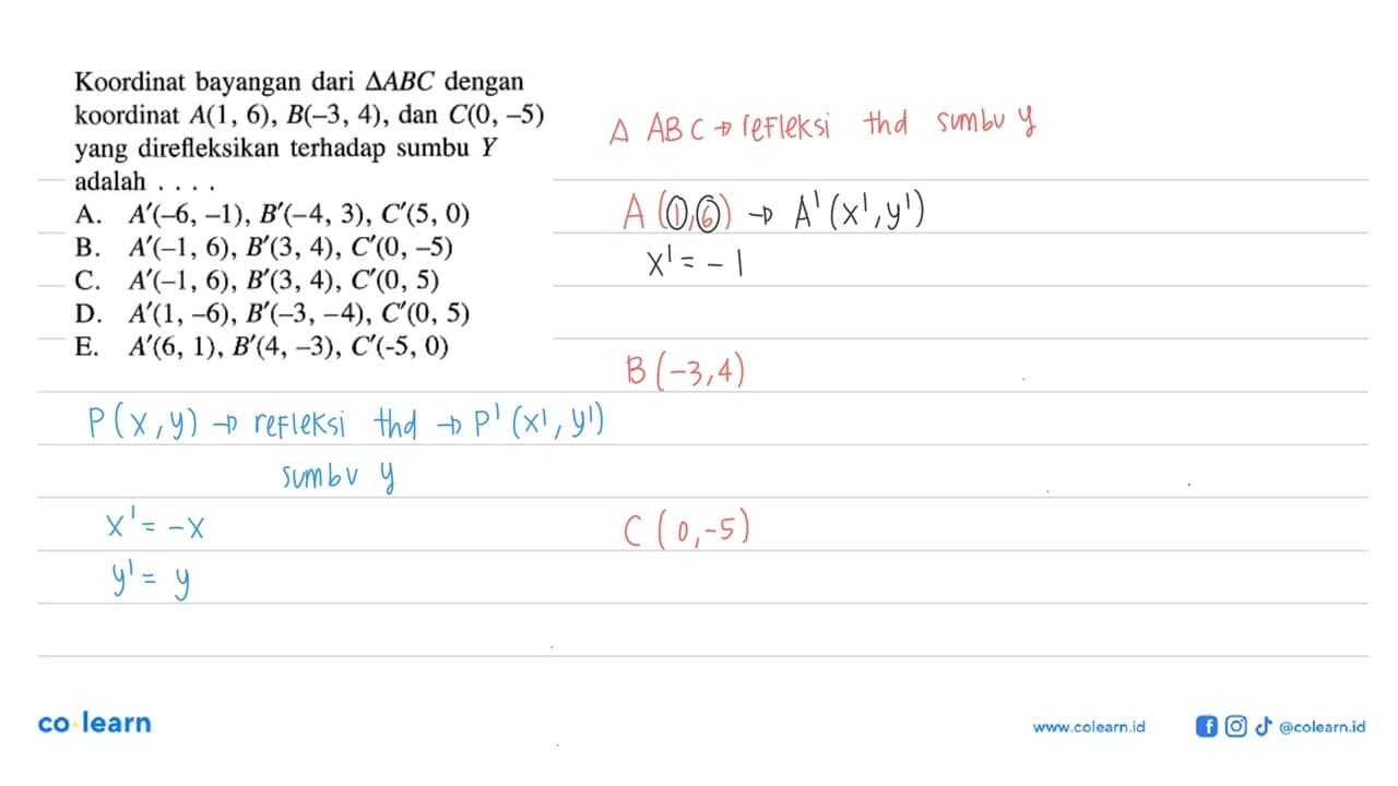 Koordinat bayangan dari segitiga ABC dengan koordinat A(1,