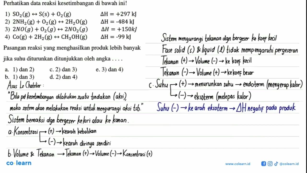 Perhatikan data reaksi kesetimbangan di bawah ini! 1)