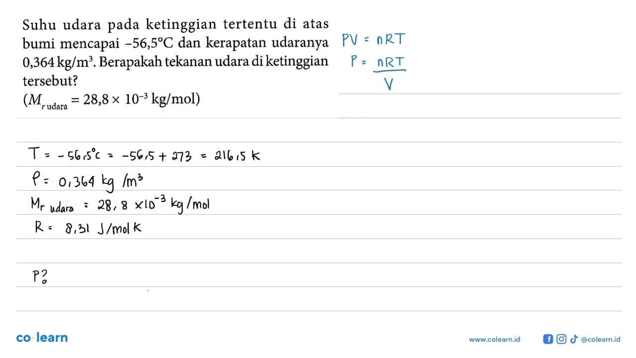 Suhu udara pada ketinggian tertentu di atas bumi mencapai