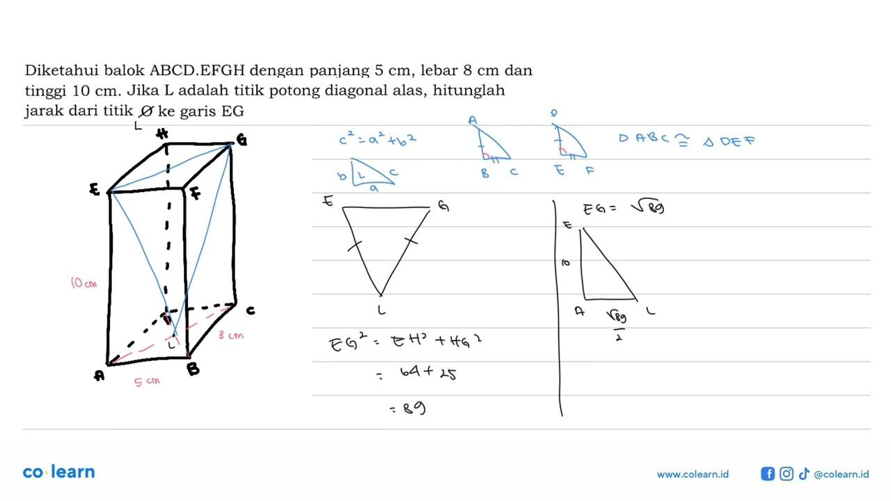 Diketahui balok ABCD.EFGH dengan panjang 5 cm, lebar 8 cm