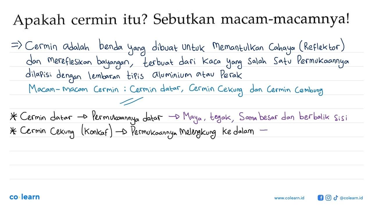 Apakah cermin itu? Sebutkan macam-macamnya!