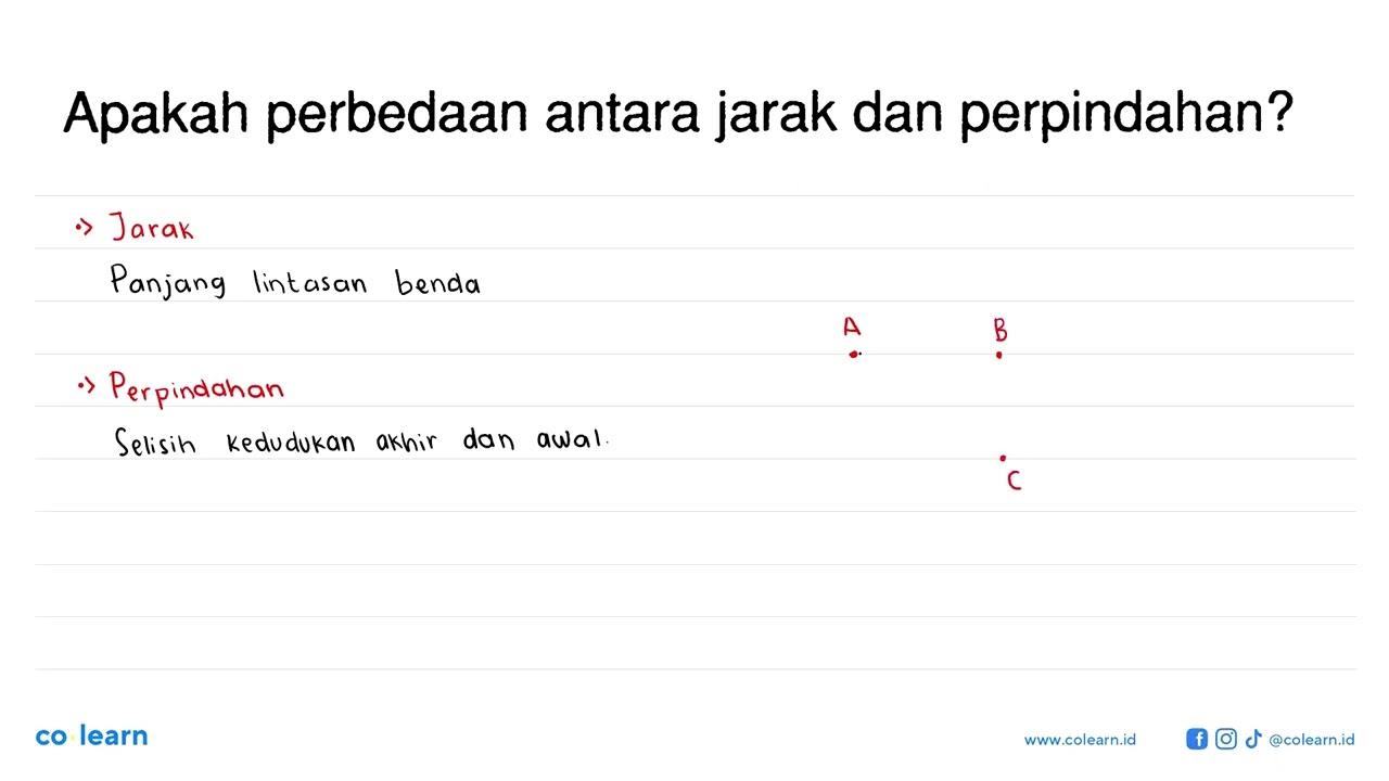 Apakah perbedaan antara jarak dan perpindahan?