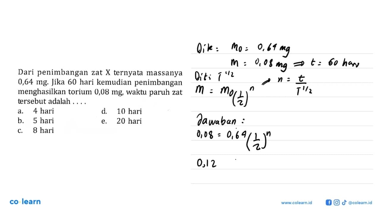 Dari penimbangan zat X ternyata massanya 0,64 mg. Jika 60