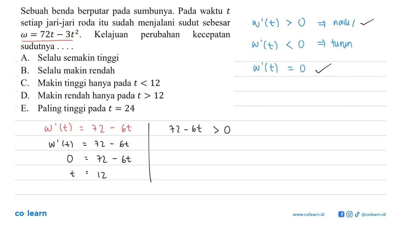 Sebuah benda berputar pada sumbunya. Pada waktu t setiap