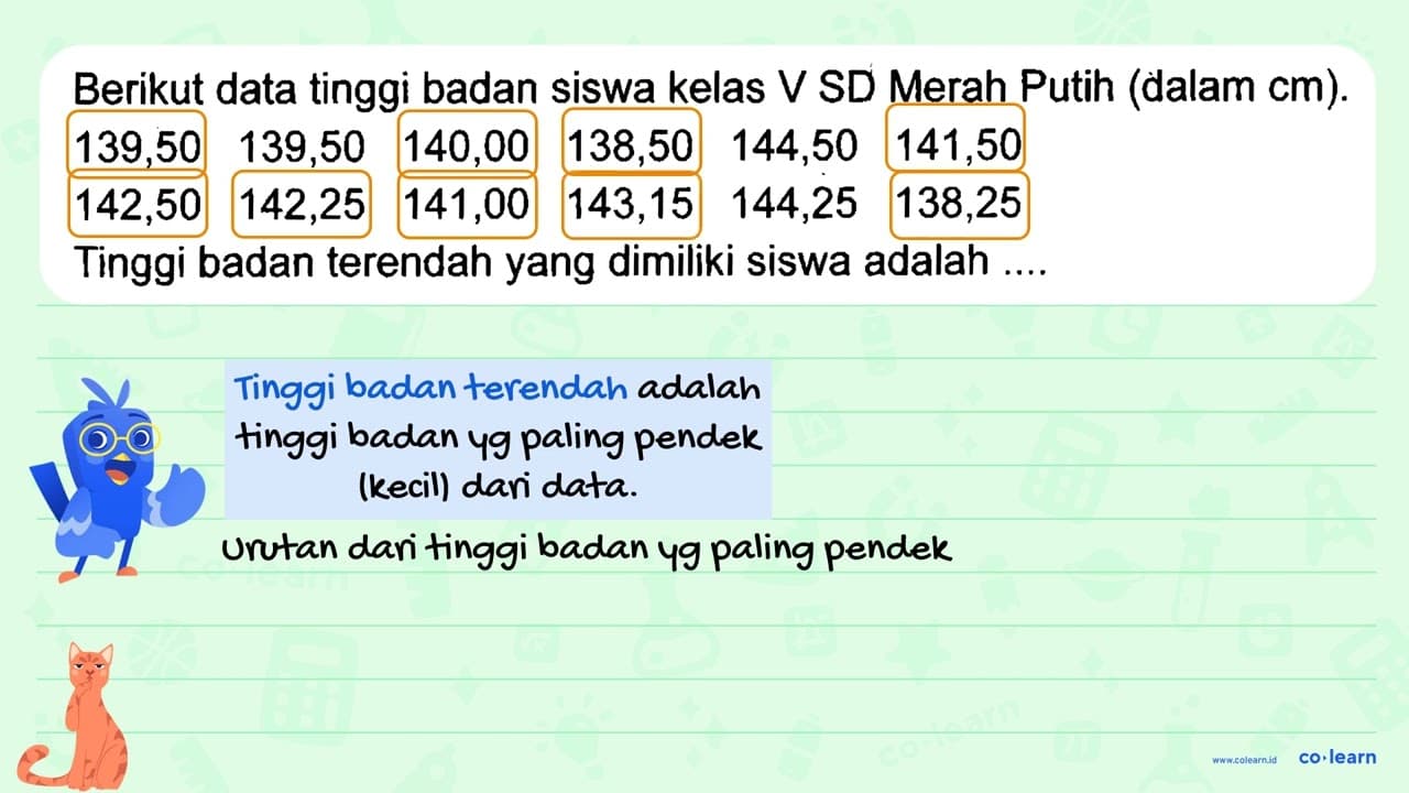 Berikut data tinggi badan siswa kelas V SD Merah Putih