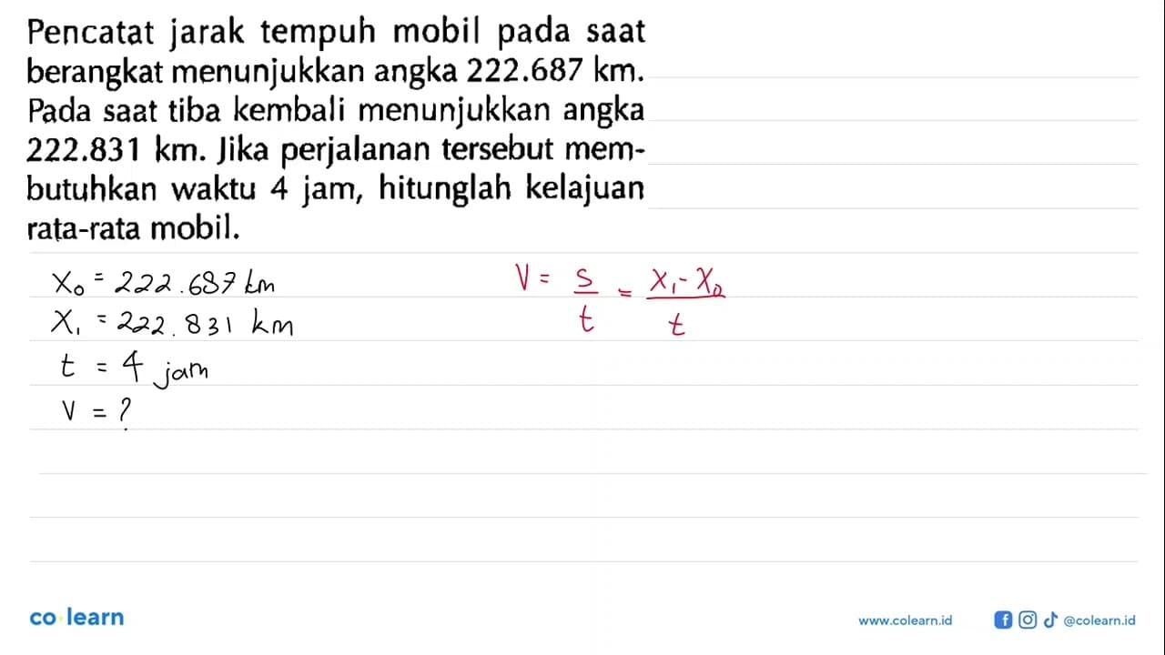 Pencatat jarak tempuh mobil pada saat berangkat menunjukkan