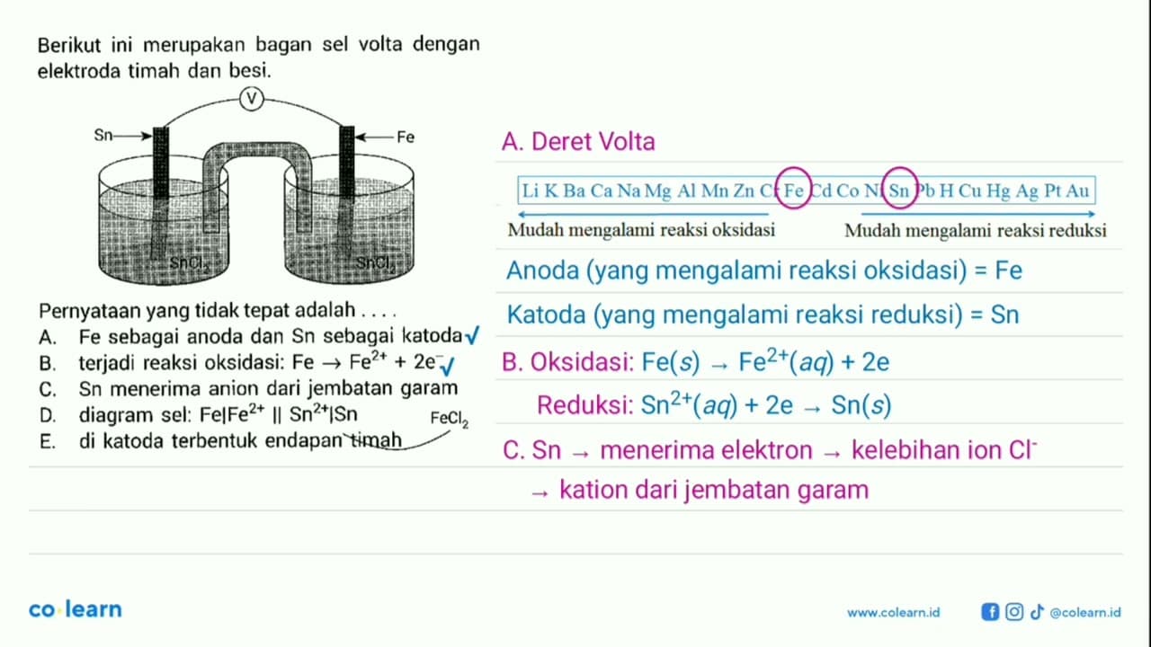 Berikut ini merupakan bagan sel volta dengan elektroda