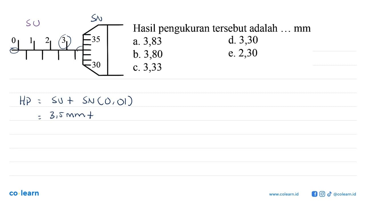 Hasil pengukuran tersebut adalah mm... 0 1 2 3 35 30