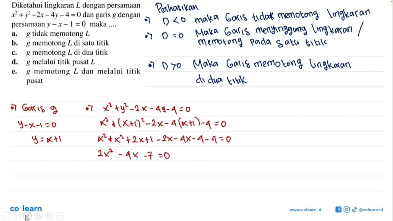 Diketahui lingkaran L dengan persamaan x^2+y^2-2x-4y-4=0