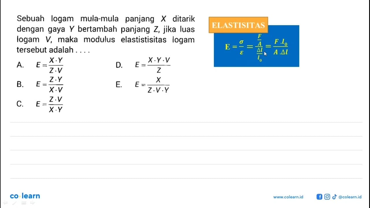 Sebuah logam mula-mula panjang X ditarik dengan gaya Y