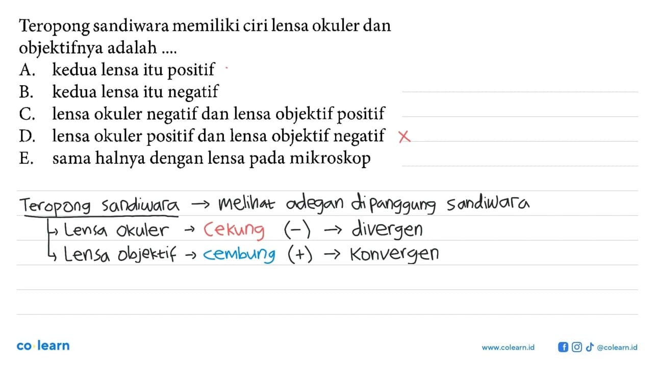 Teropong sandiwara memiliki ciri lensa okuler dan