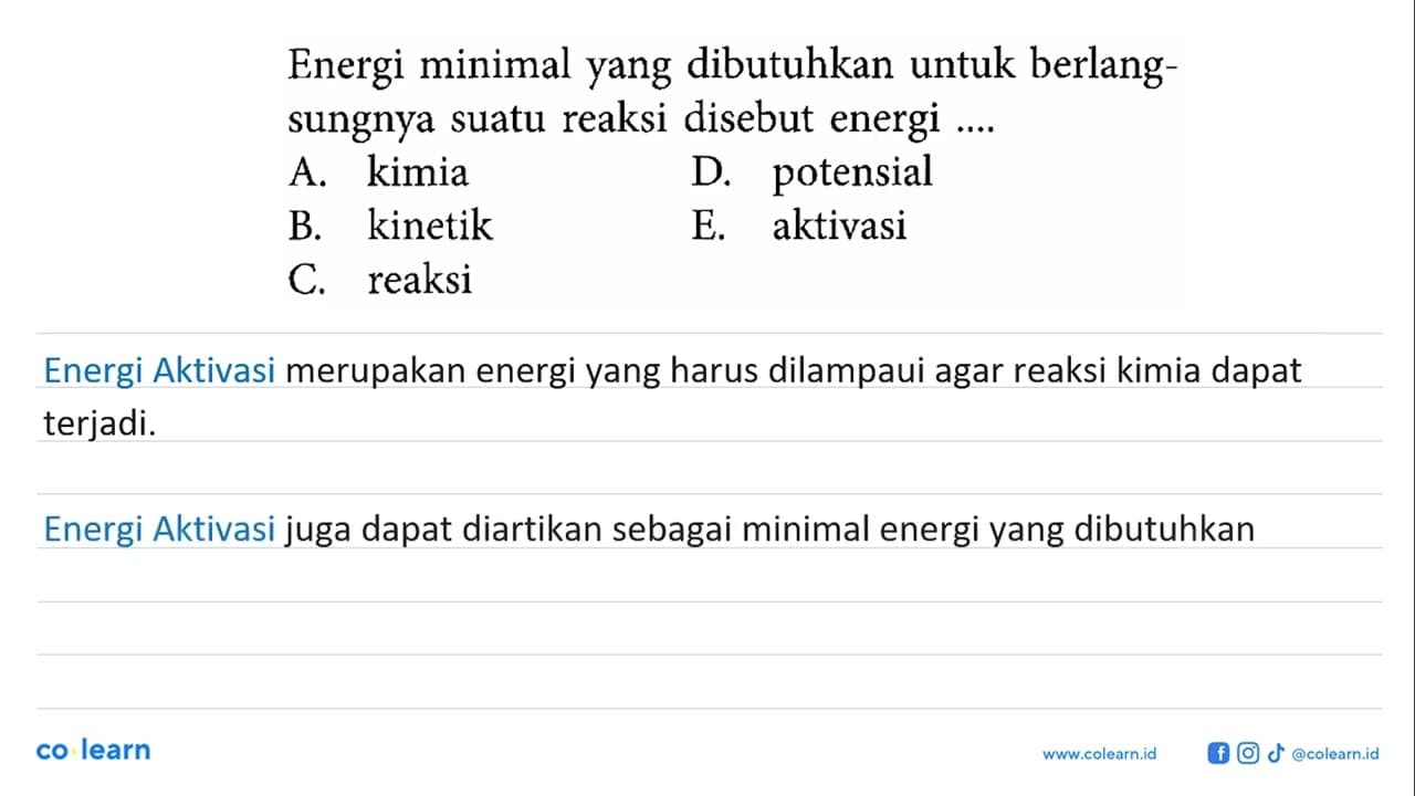 Energi minimal yang dibutuhkan untuk berlangsungnya suatu