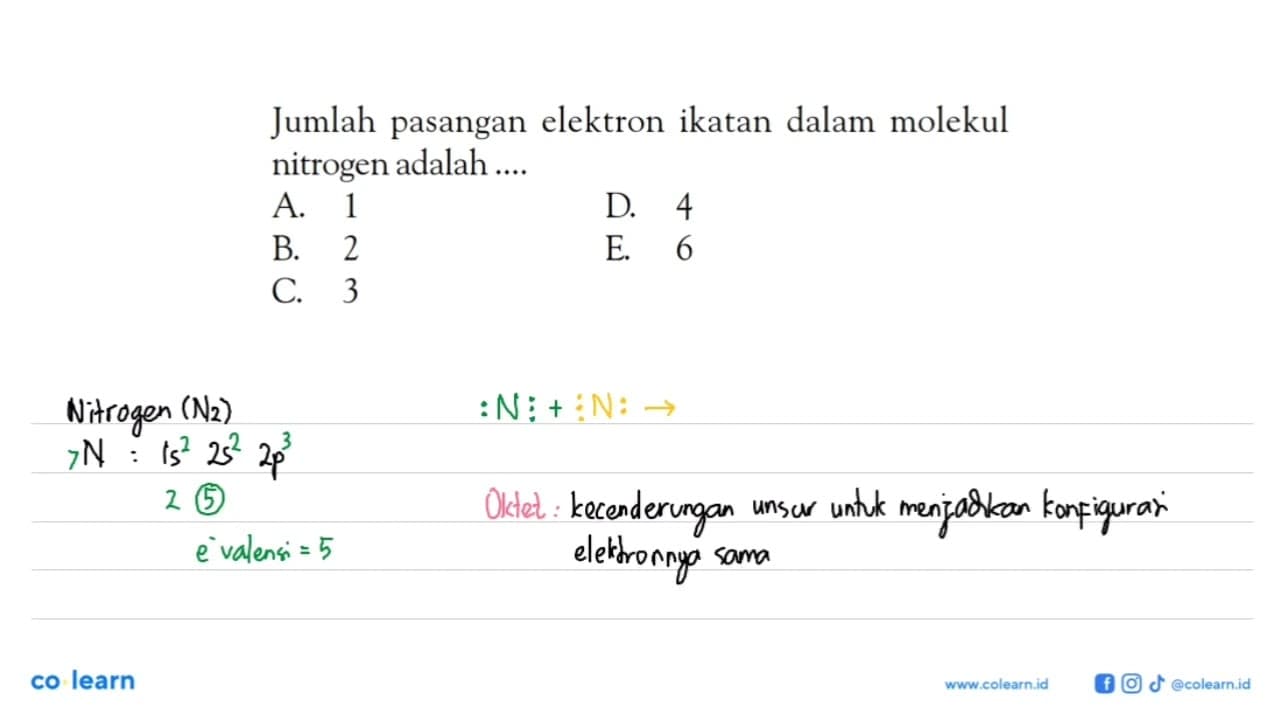 Jumlah pasangan elektron ikatan dalam molekul nitrogen