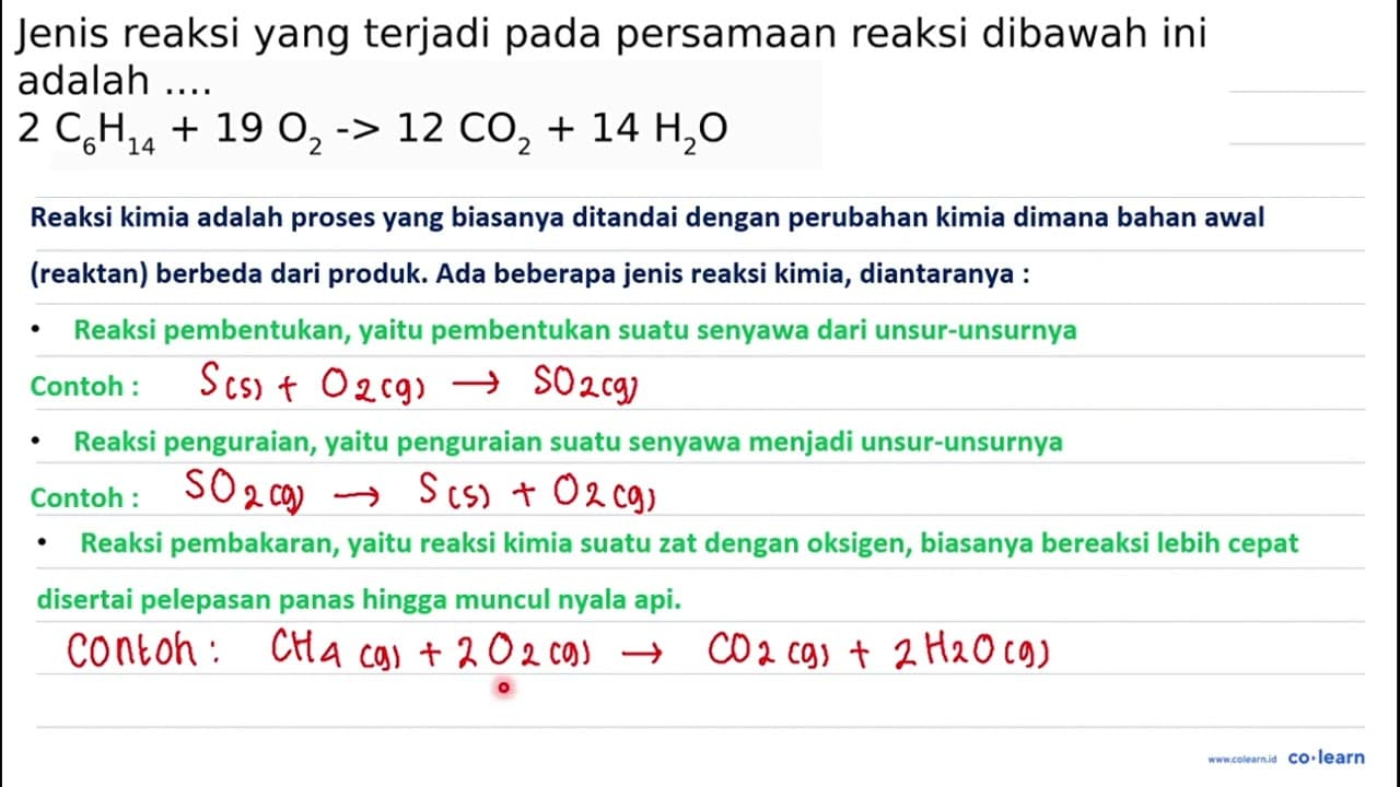 Jenis reaksi yang terjadi pada persamaan reaksi dibawah ini