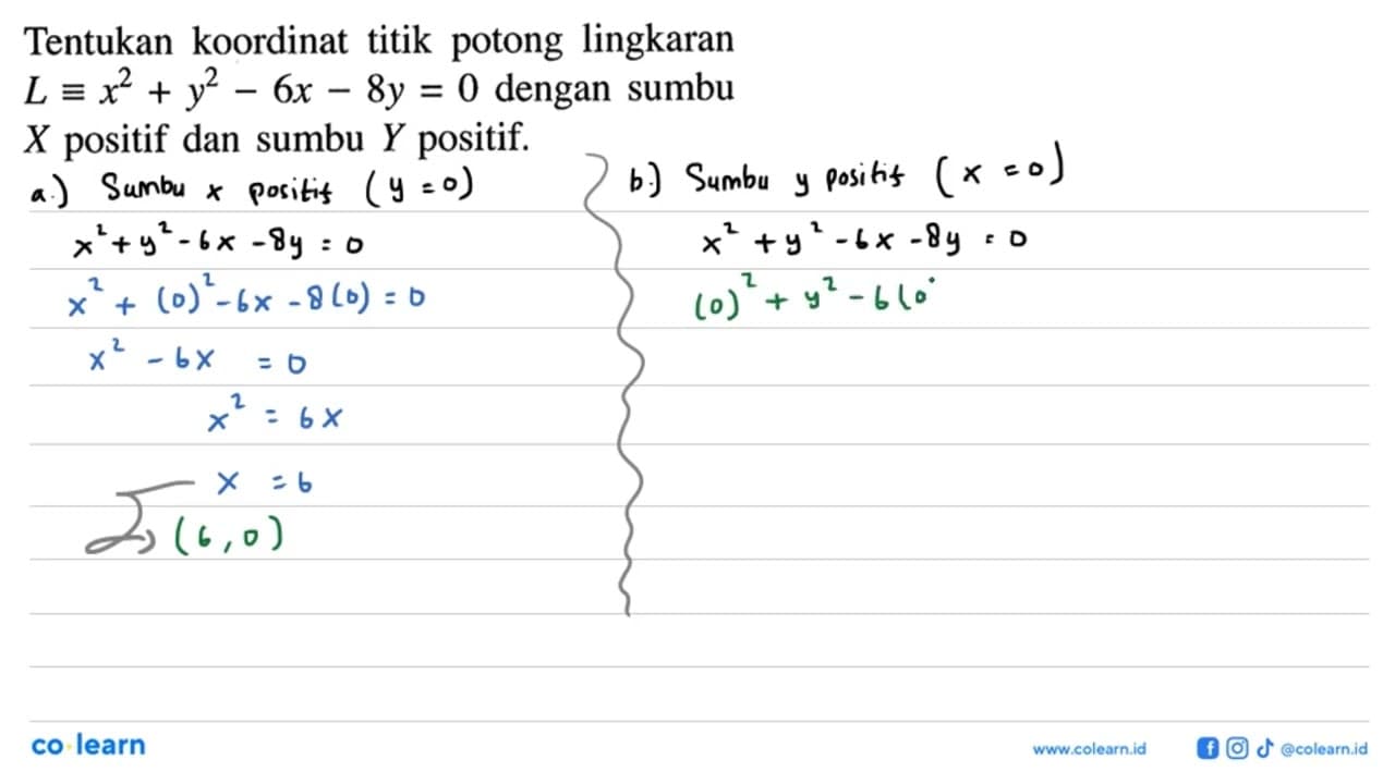 Tentukan koordinat titik potong lingkaran L ekuivalen