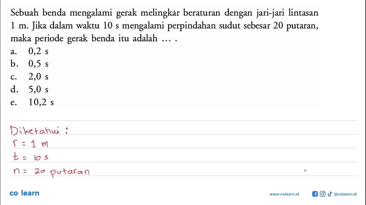 Sebuah benda mengalami gerak melingkar beraturan dengan