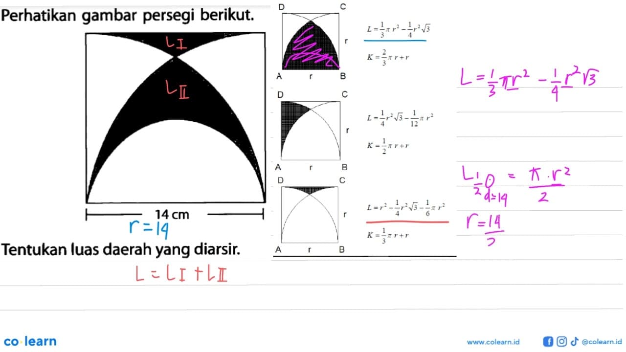 Perhatikan gambar persegi berikut.- 14 cm -Tentukan luas