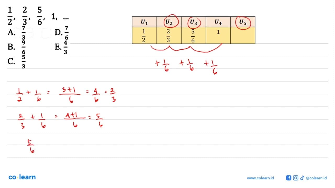 1/2 , 2/3 , 5/6 , 1 , ...