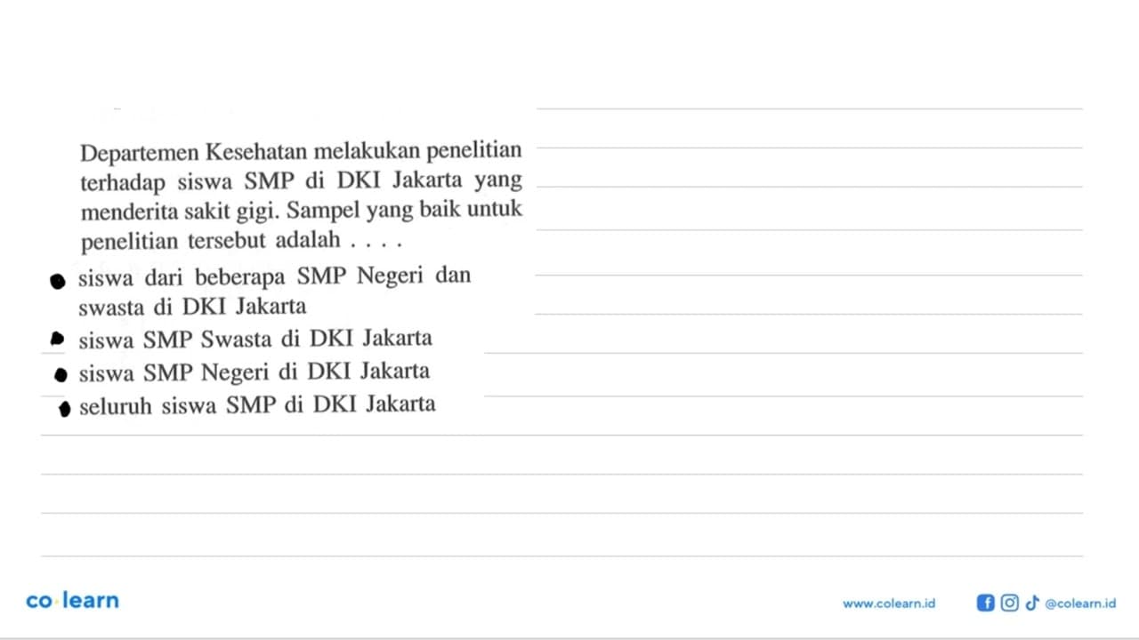 Departemen Kesean melakukan penelitian terhadap siswa SMP