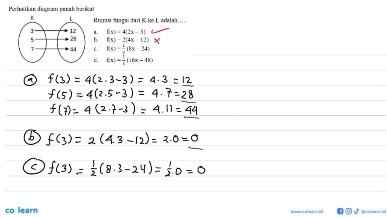 Perhatikan diagram panah berikut K 3 5 7 12 28 44 Rumus