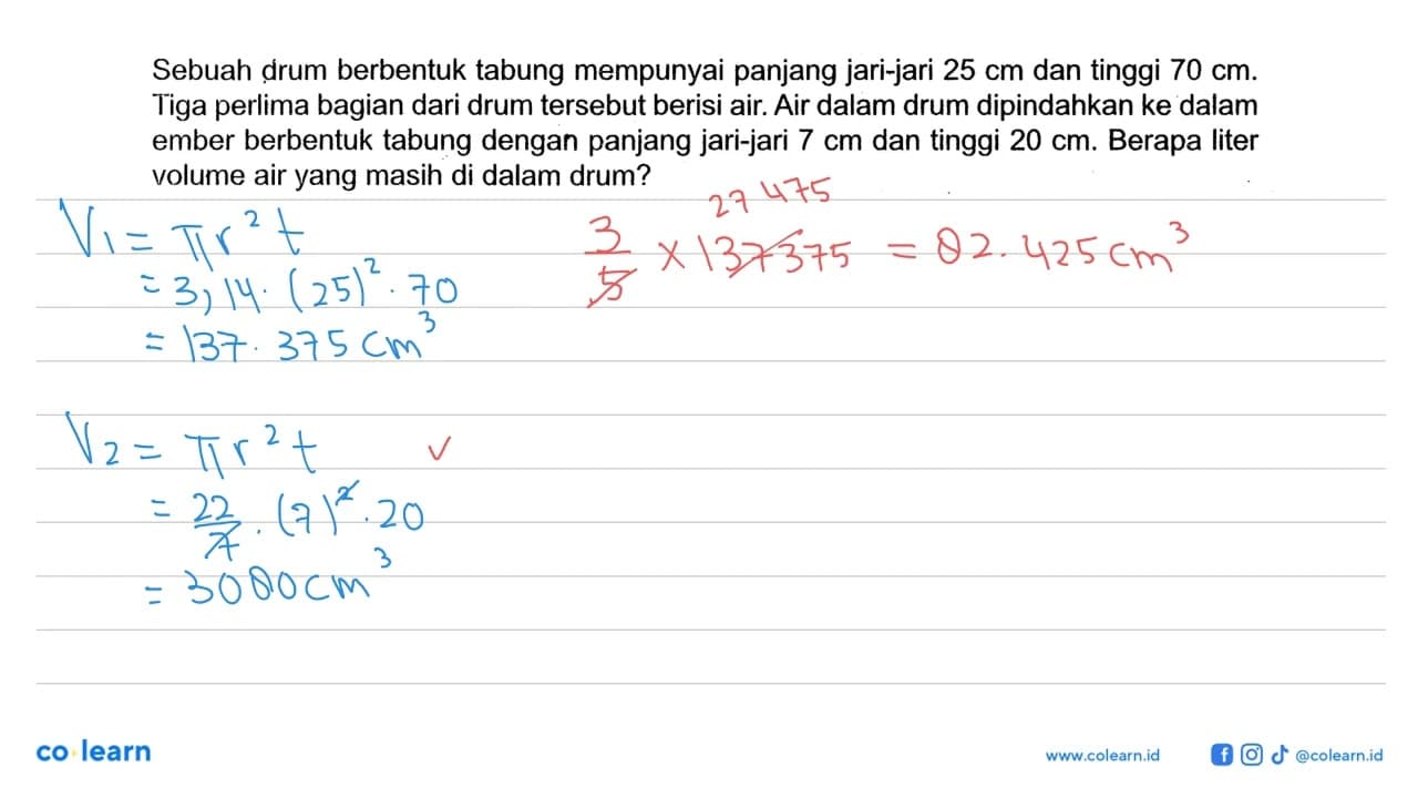 Sebuah drum berbentuk tabung mempunyai panjang jari-jari 25