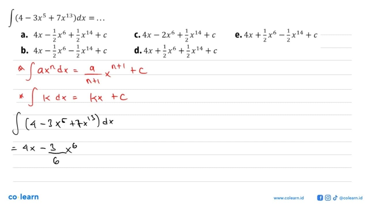 integral (4-3x^5+7x^13) dx=...