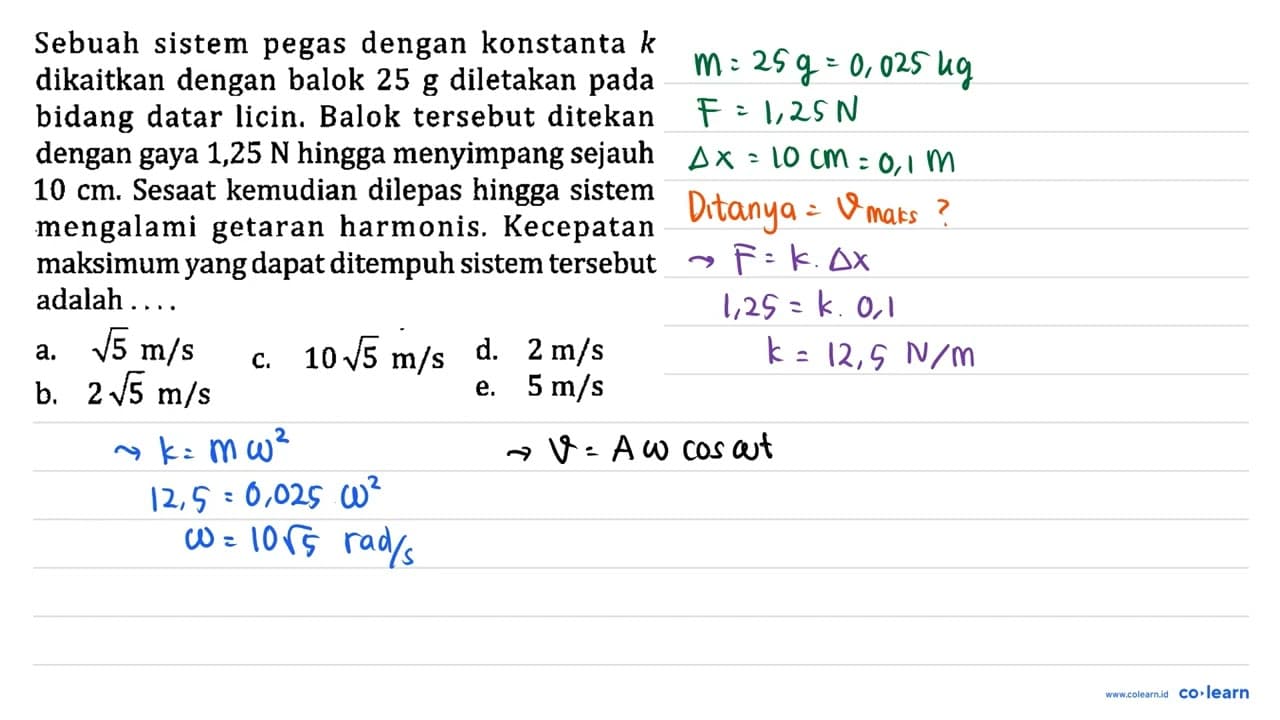 Sebuah sistem pegas dengan konstanta k dikaitkan dengan