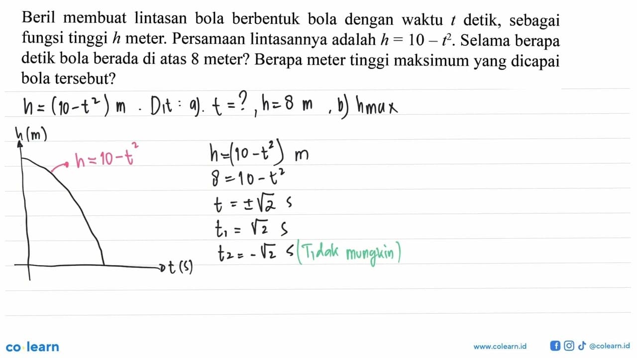 Beril membuat lintasan bola berbentuk bola dengan waktu t