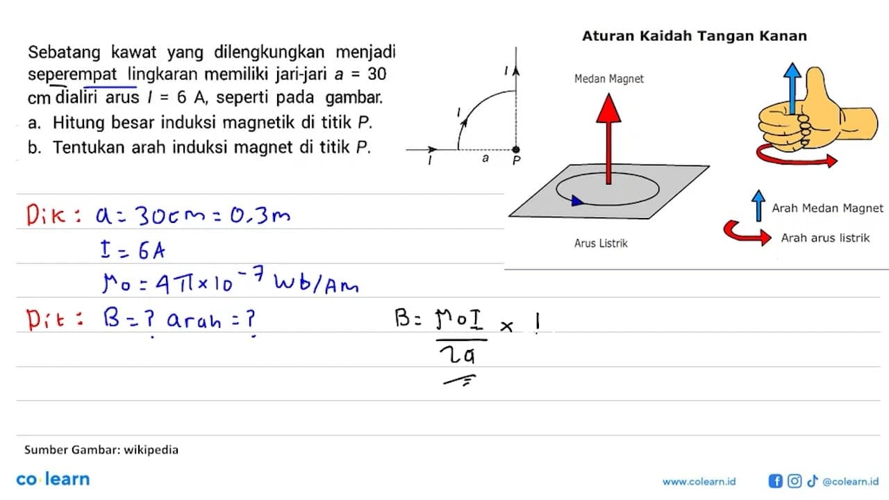 Sebatang kawat yang dilengkungkan menjadi seperempat